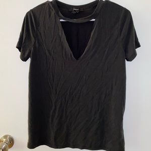 Black cut out V neck tee